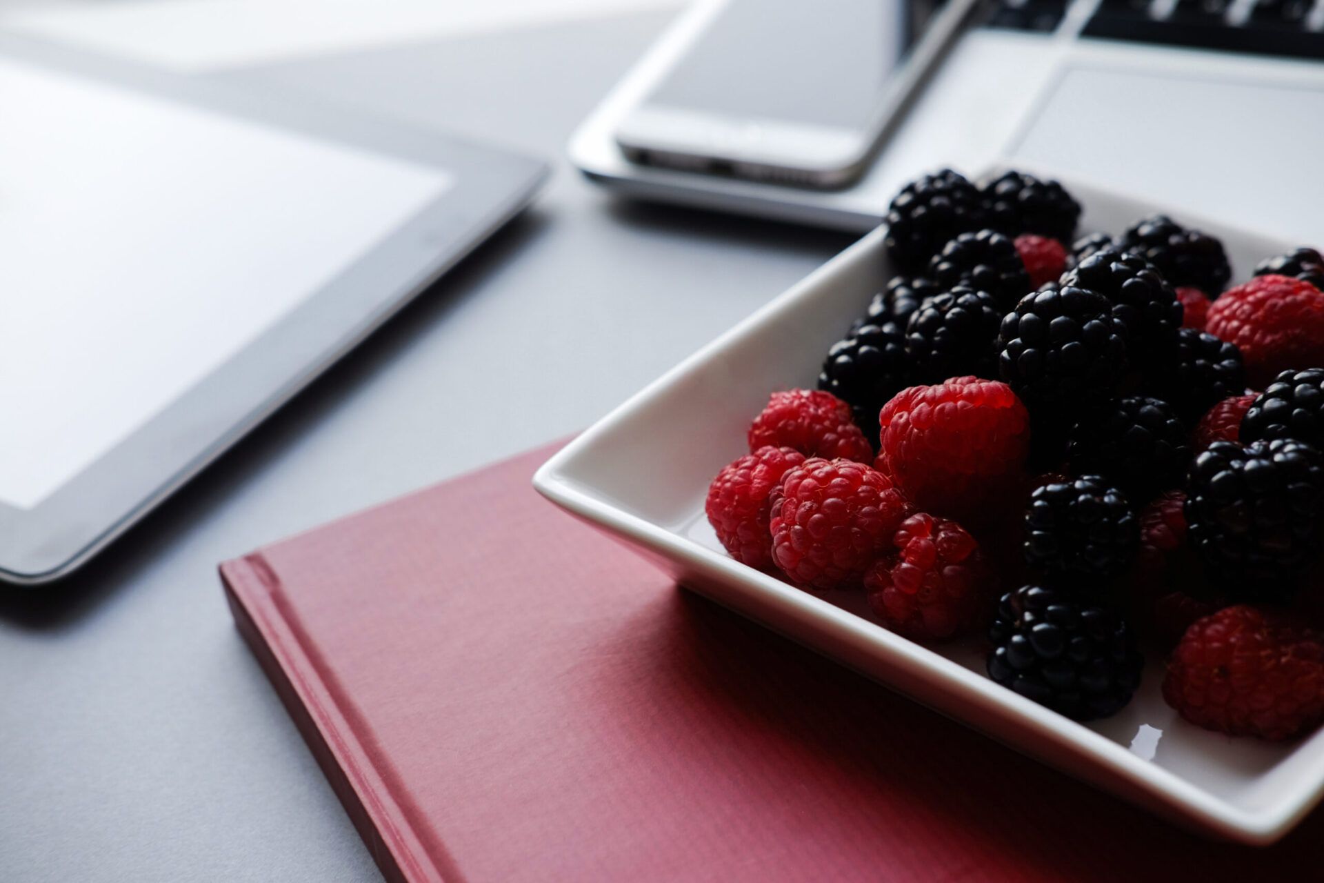 raspberry and blackberries, healthy lunch in the office