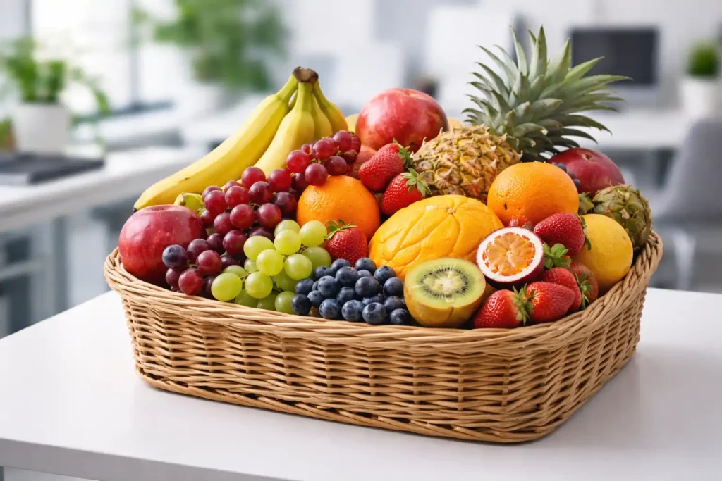 Cesta de frutas de temporada frescas y coloridas para oficina de Matundy